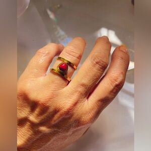 NWT Gold Stainless Steel Ring Red Enamel Size 5.